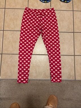 Women’s Pink Heart-Print Stretch Leggings